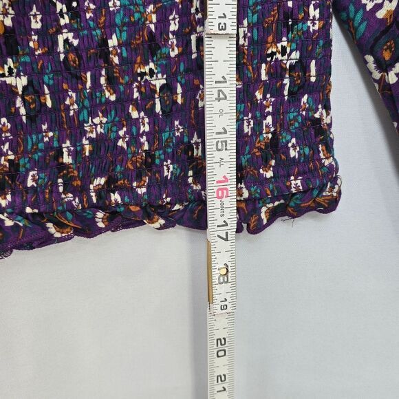 Band of the Free Smocked Crop Top Floral Long Sleeve Blouse Size L - Picture 5 of 10